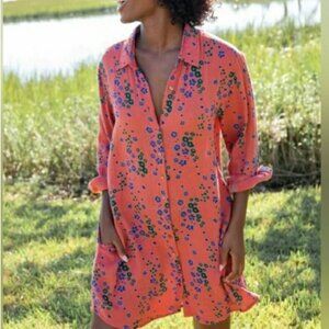 Natural Life Women's Georgia Floral Cotton Gauze Long Sleeve Shirtdress Size S